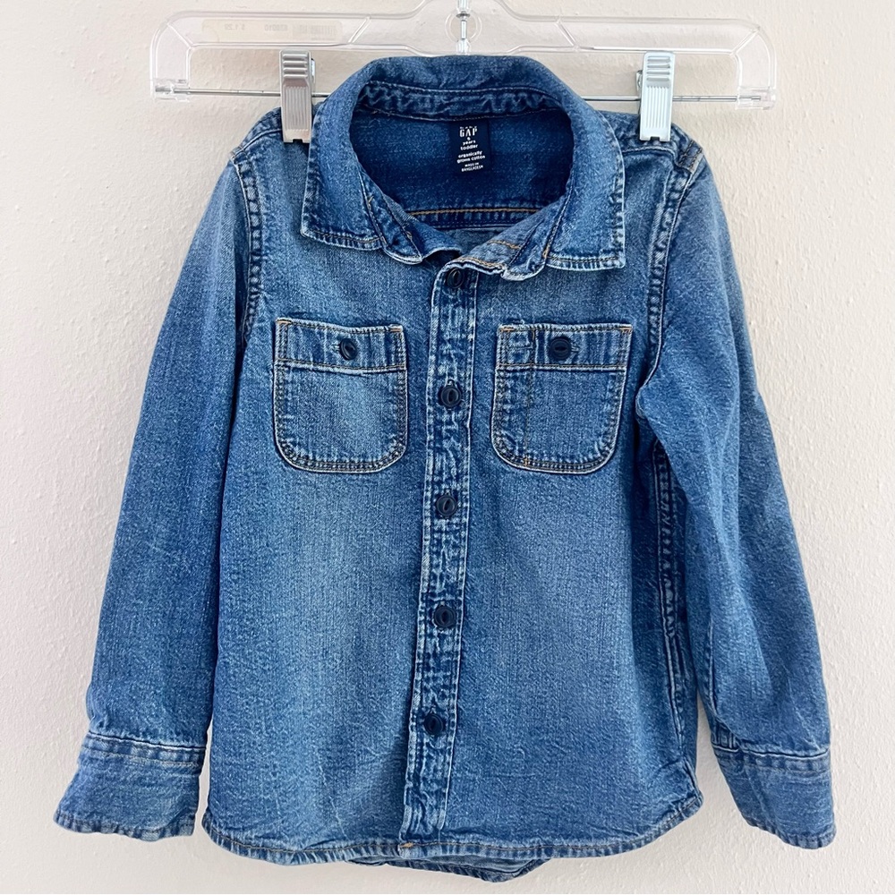 Baby Gap Toddler Denim Chambray Button Up Shirt Size 5 years Blue Denim